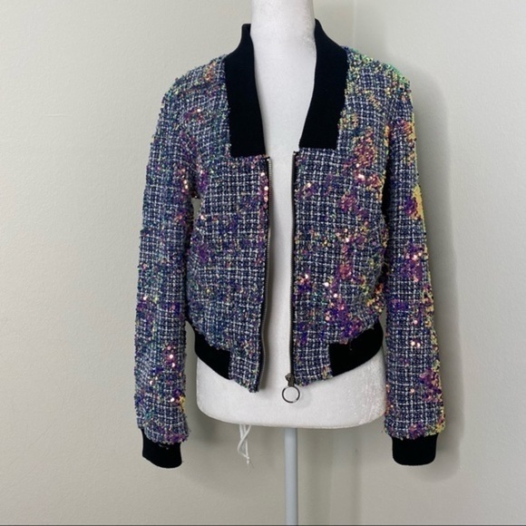 GUESS tweed sequined deep neckline jacket - Picture 7 of 7